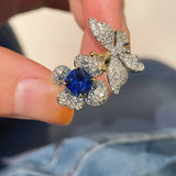 Blue Sapphire Diamond Butterfly Bloom Open Ring - floysun