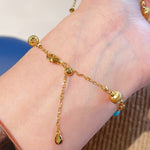 Blue Turquoise & Brushed Gold Beaded Chain Pull Bracelet - floysun