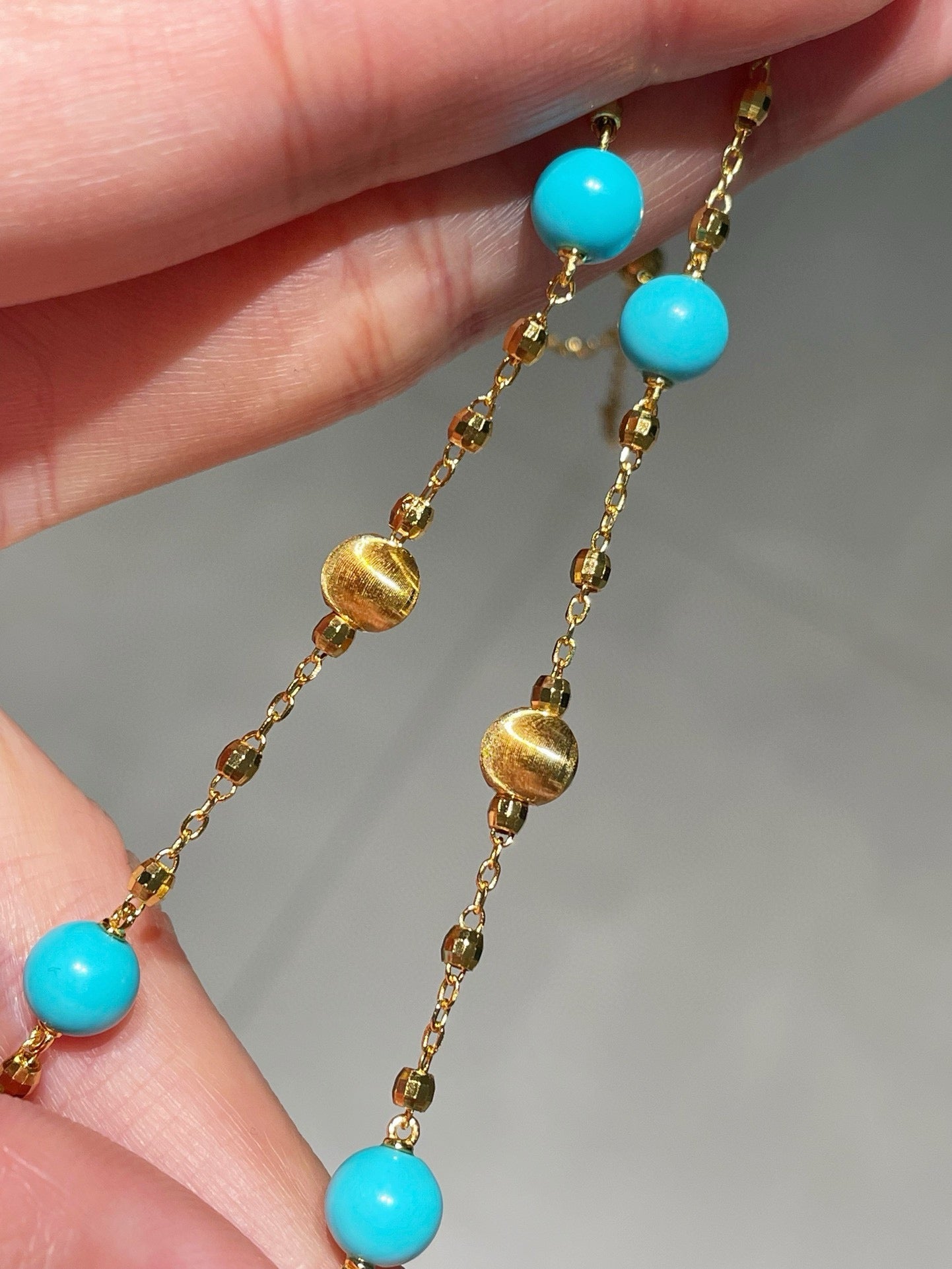 Blue Turquoise & Brushed Gold Beaded Starry Sky Necklace - floysun