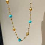 Blue Turquoise & Brushed Gold Beaded Starry Sky Necklace - floysun