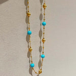 Blue Turquoise & Brushed Gold Beaded Starry Sky Necklace - floysun