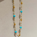 Blue Turquoise & Brushed Gold Beaded Starry Sky Necklace - floysun