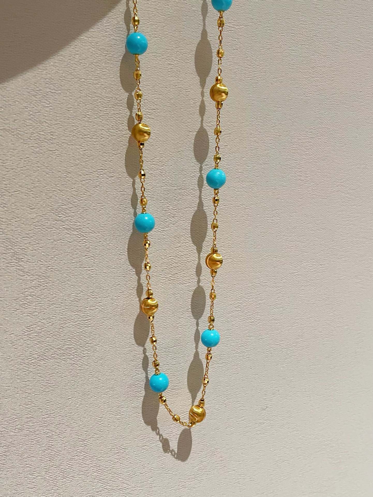 Blue Turquoise & Brushed Gold Beaded Starry Sky Necklace - floysun