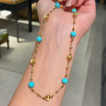 Blue Turquoise & Brushed Gold Beaded Starry Sky Necklace - floysun