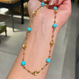 Blue Turquoise & Brushed Gold Beaded Starry Sky Necklace - floysun