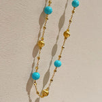 Blue Turquoise & Brushed Gold Beaded Starry Sky Necklace - floysun