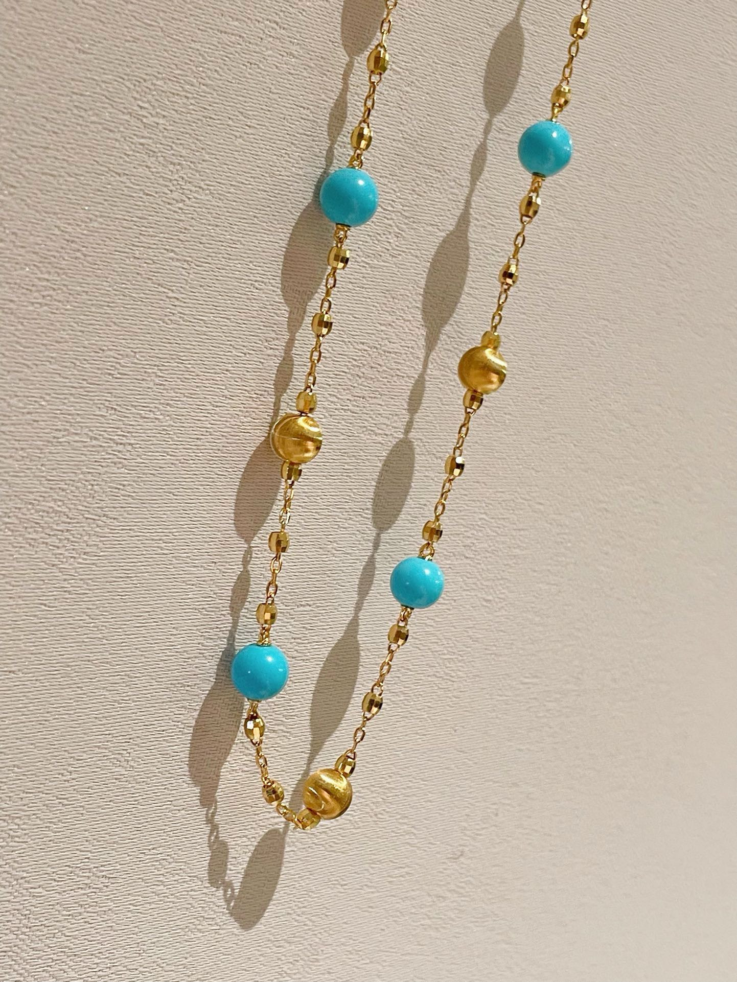 Blue Turquoise & Brushed Gold Beaded Starry Sky Necklace - floysun