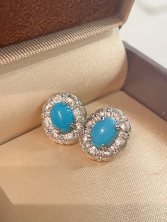 Blue Turquoise Floral Bud Stud Earrings - floysun