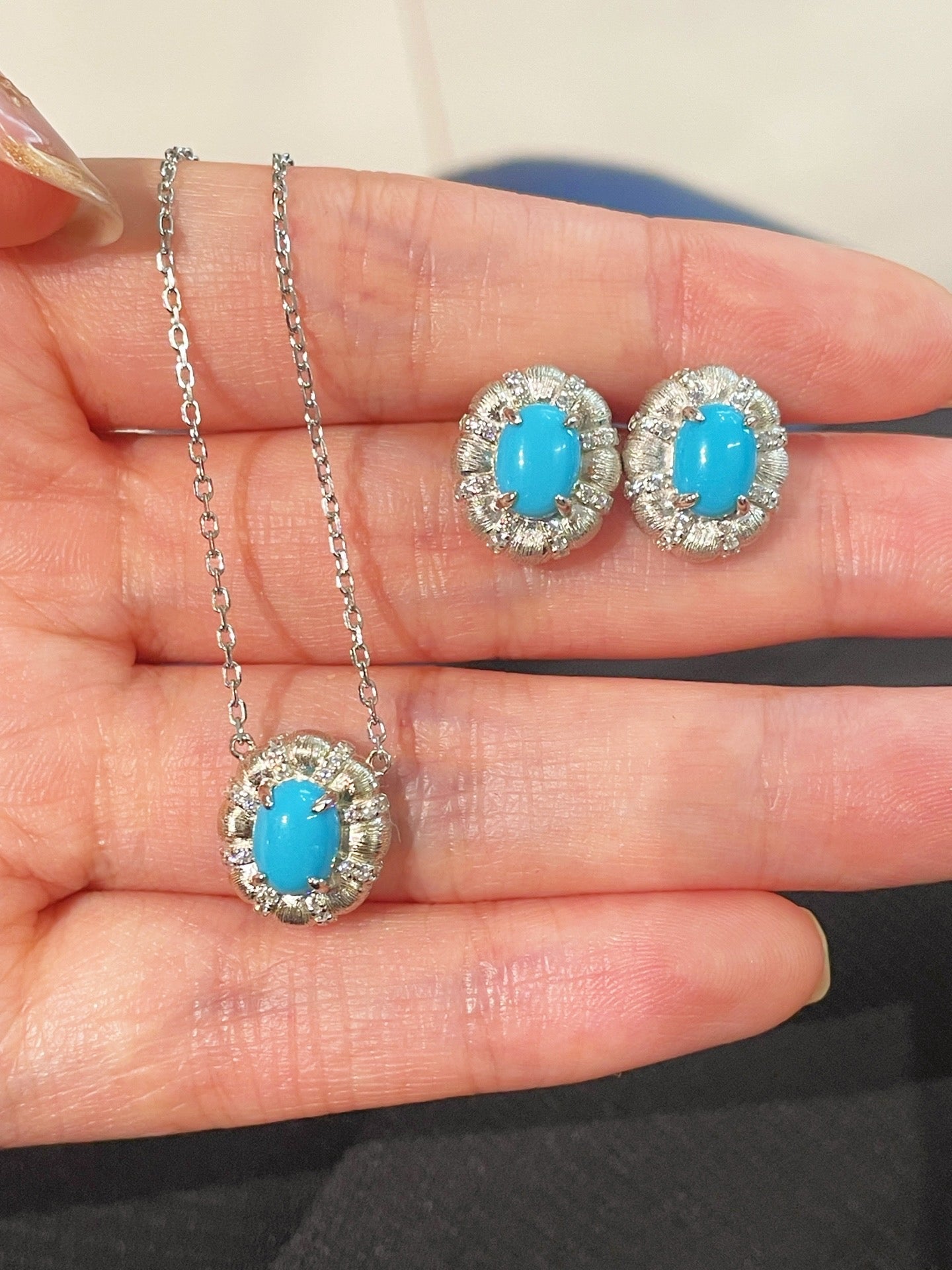 Blue Turquoise Floral Bud Stud Earrings - floysun