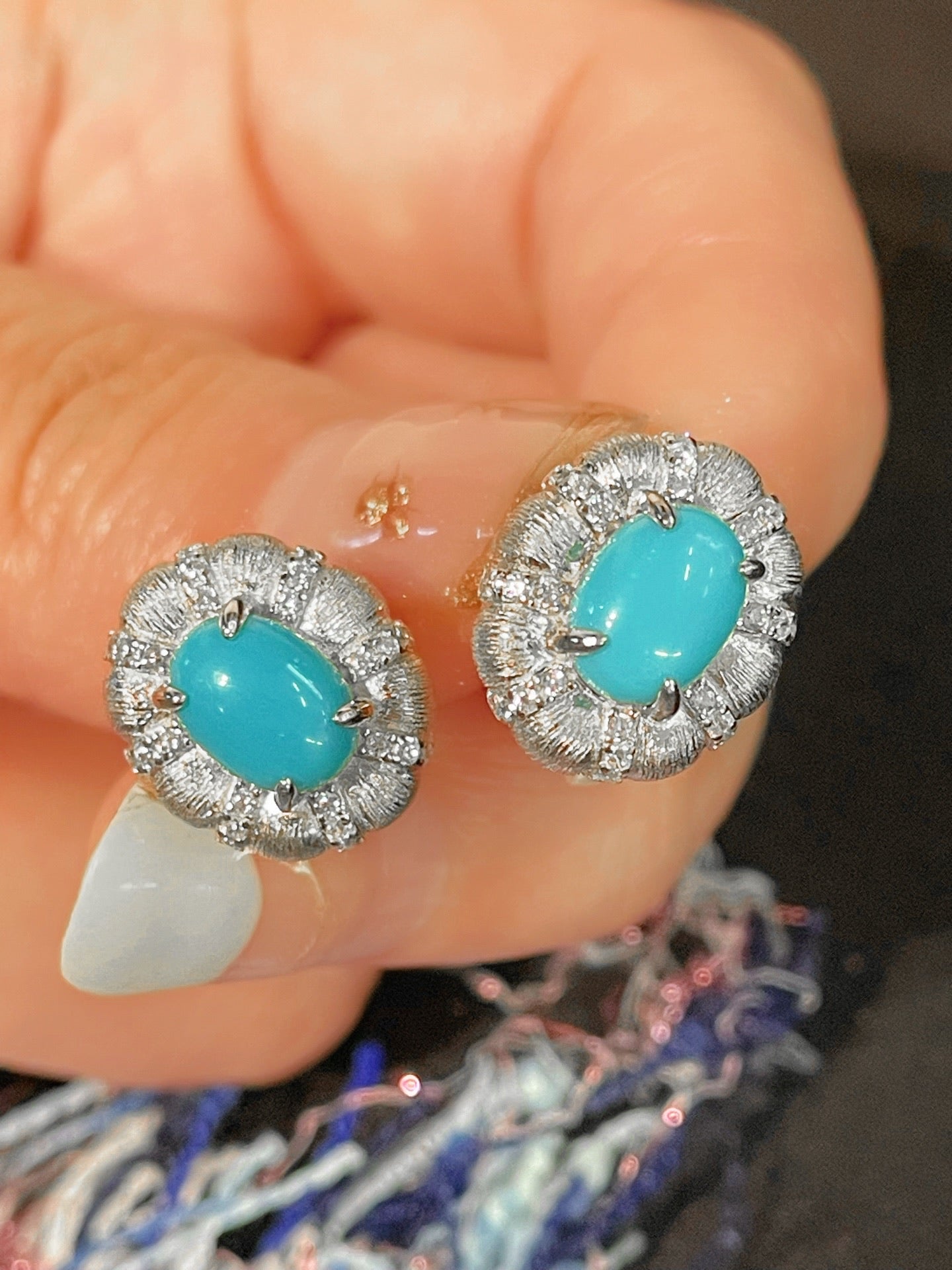 Blue Turquoise Floral Bud Stud Earrings - floysun