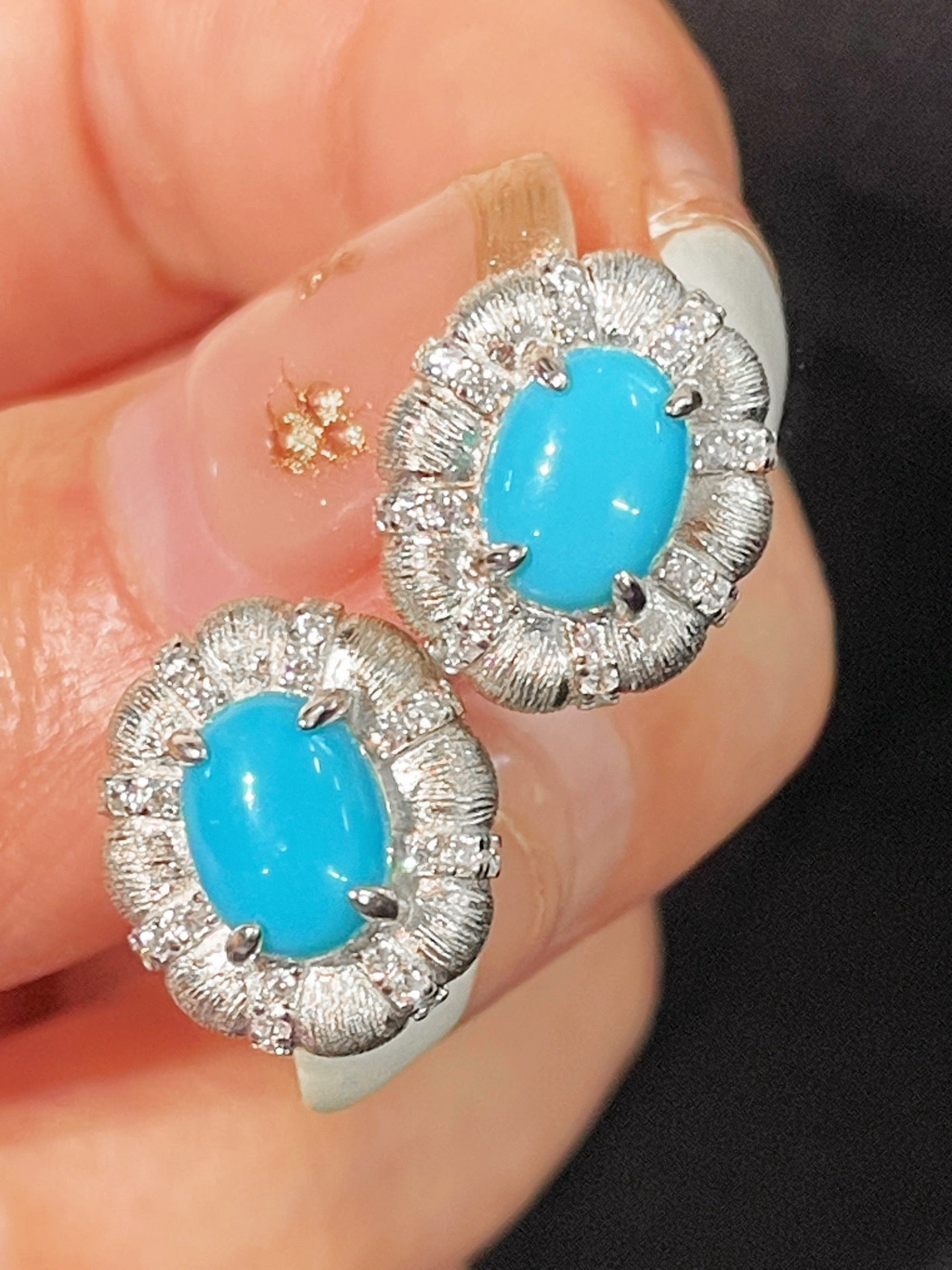 Blue Turquoise Floral Bud Stud Earrings - floysun