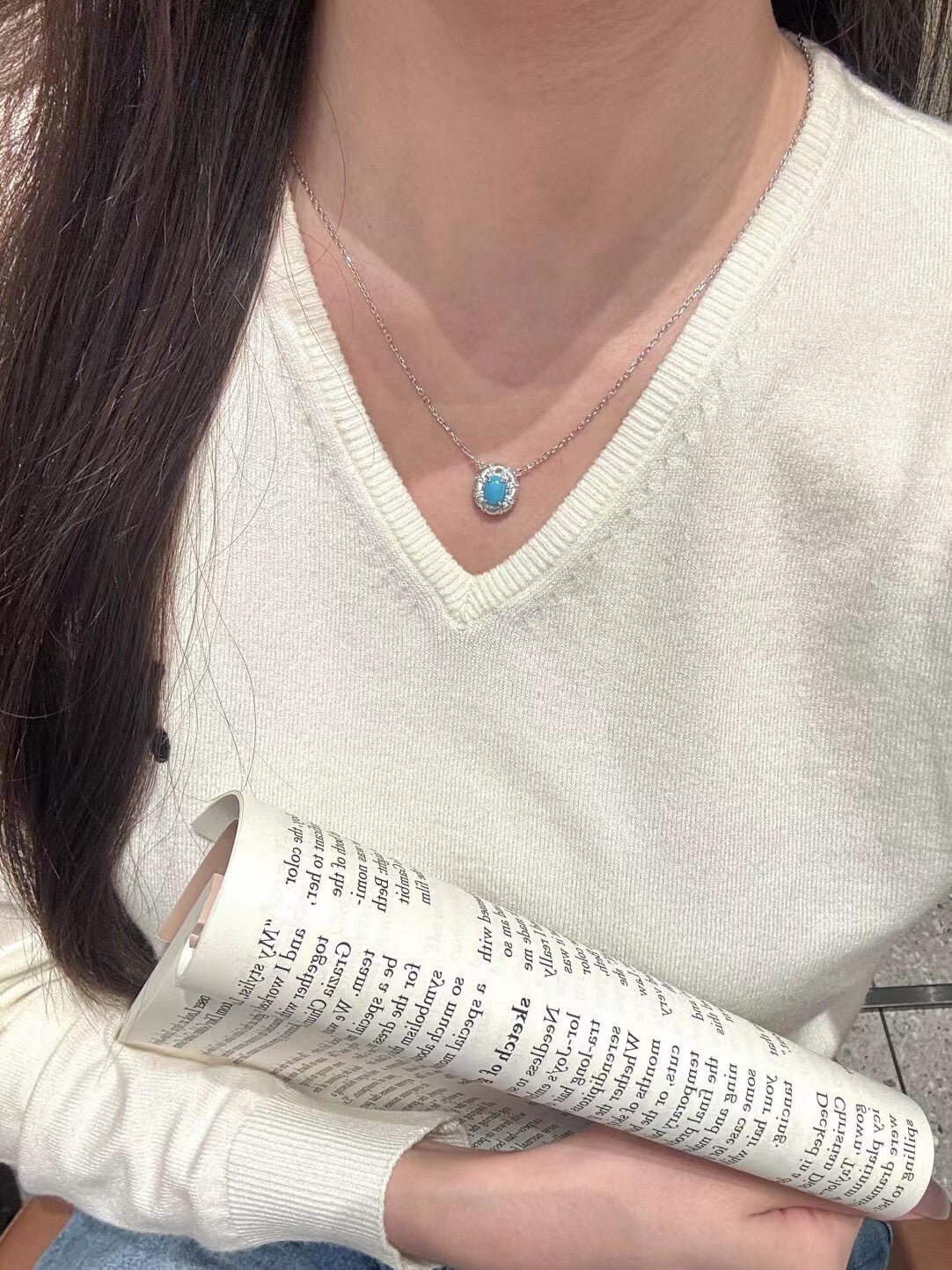 Blue Turquoise Floral Pendant Necklace - floysun