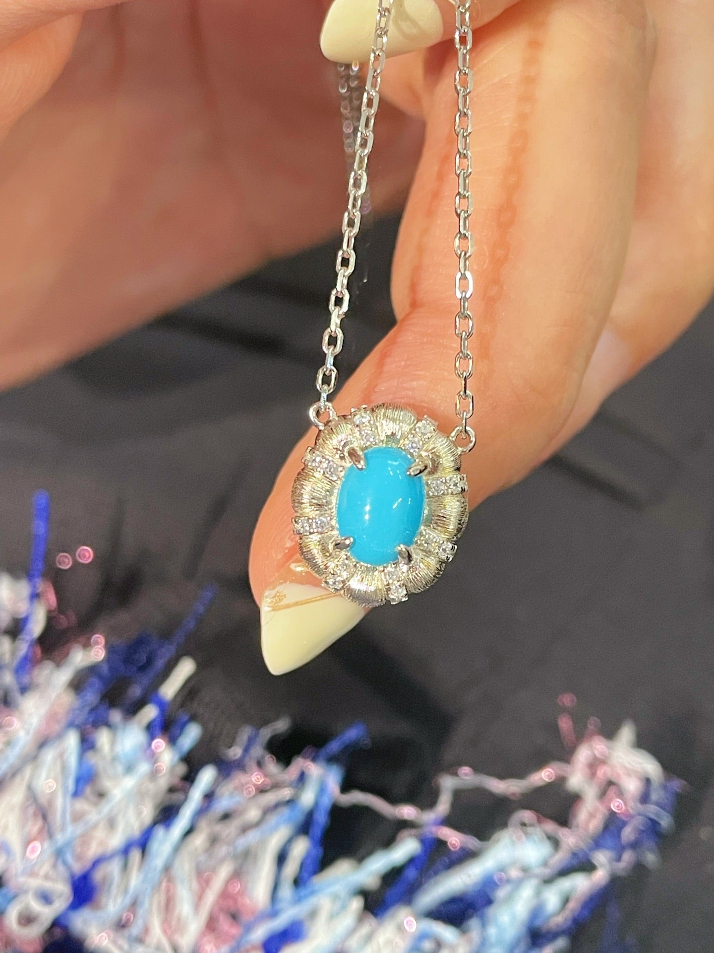 Blue Turquoise Floral Pendant Necklace - floysun