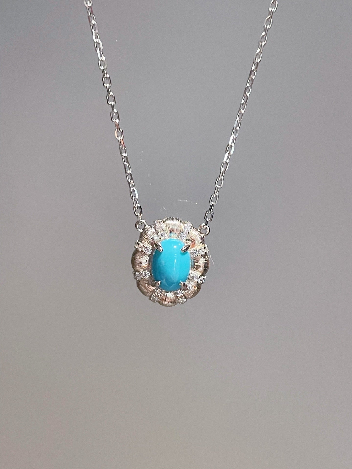 Blue Turquoise Floral Pendant Necklace - floysun