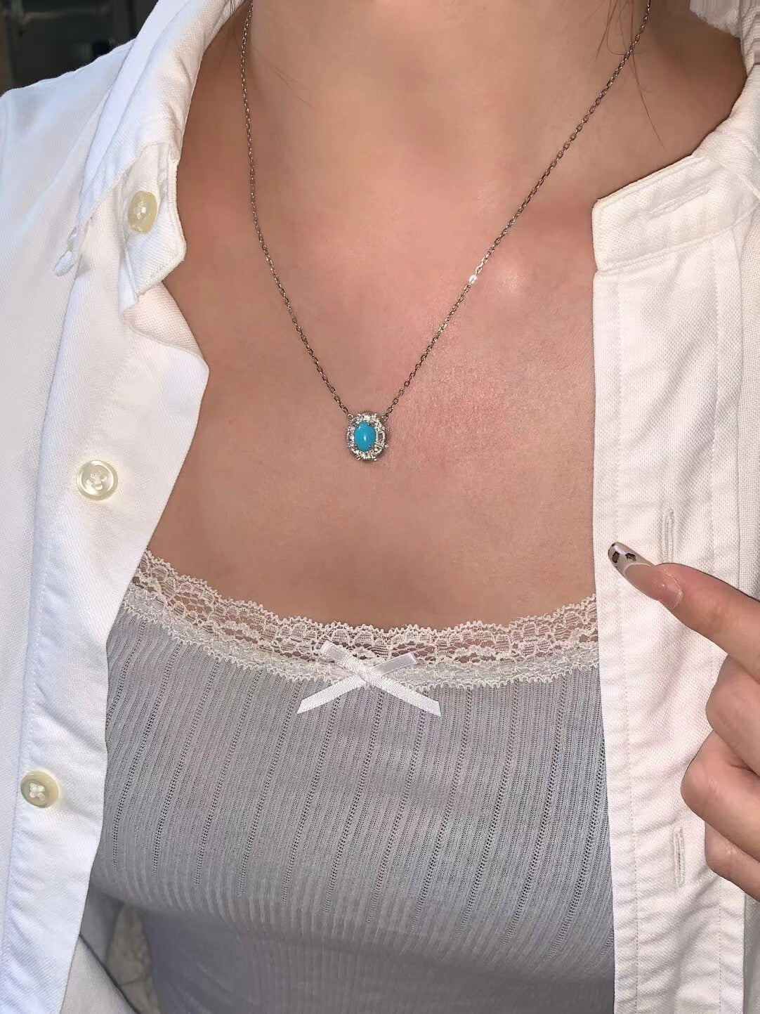 Blue Turquoise Floral Pendant Necklace - floysun