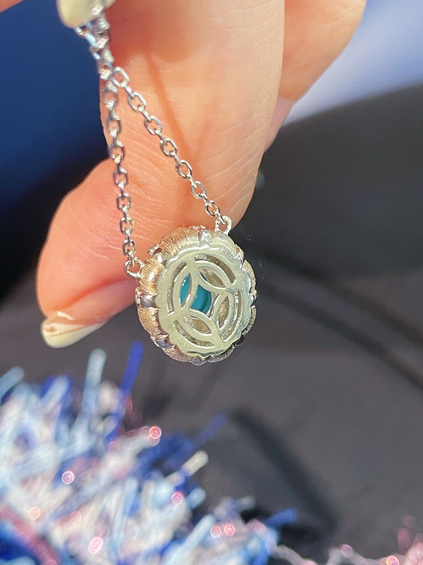 Blue Turquoise Floral Pendant Necklace - floysun
