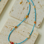 Blue Turquoise Red Onyx Multi-element Beaded Necklace - floysun