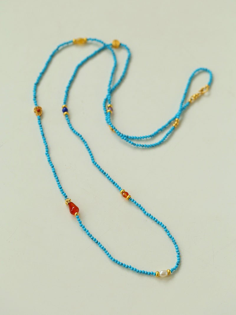 Blue Turquoise Red Onyx Multi-element Beaded Necklace - floysun