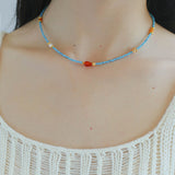 Blue Turquoise Red Onyx Multi-element Beaded Necklace - floysun