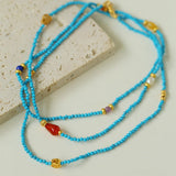 Blue Turquoise Red Onyx Multi-element Beaded Necklace - floysun