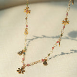 Blush Bloom Tourmaline Necklace | Floral Pendant on Adjustable Rainbow Cord - floysun