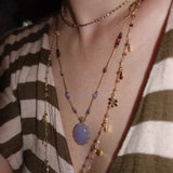 Blush Bloom Tourmaline Necklace | Floral Pendant on Adjustable Rainbow Cord - floysun