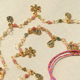 Blush Bloom Tourmaline Necklace | Floral Pendant on Adjustable Rainbow Cord - floysun