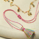 Blush Bloom Tourmaline Necklace | Floral Pendant on Adjustable Rainbow Cord - floysun