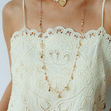 Blush Bloom Tourmaline Necklace | Floral Pendant on Adjustable Rainbow Cord - floysun