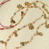 Blush Bloom Tourmaline Necklace | Floral Pendant on Adjustable Rainbow Cord - floysun