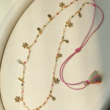 Blush Bloom Tourmaline Necklace | Floral Pendant on Adjustable Rainbow Cord - floysun