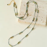 Bohemian African Turquoise Waxed Cord Long Necklace - floysun