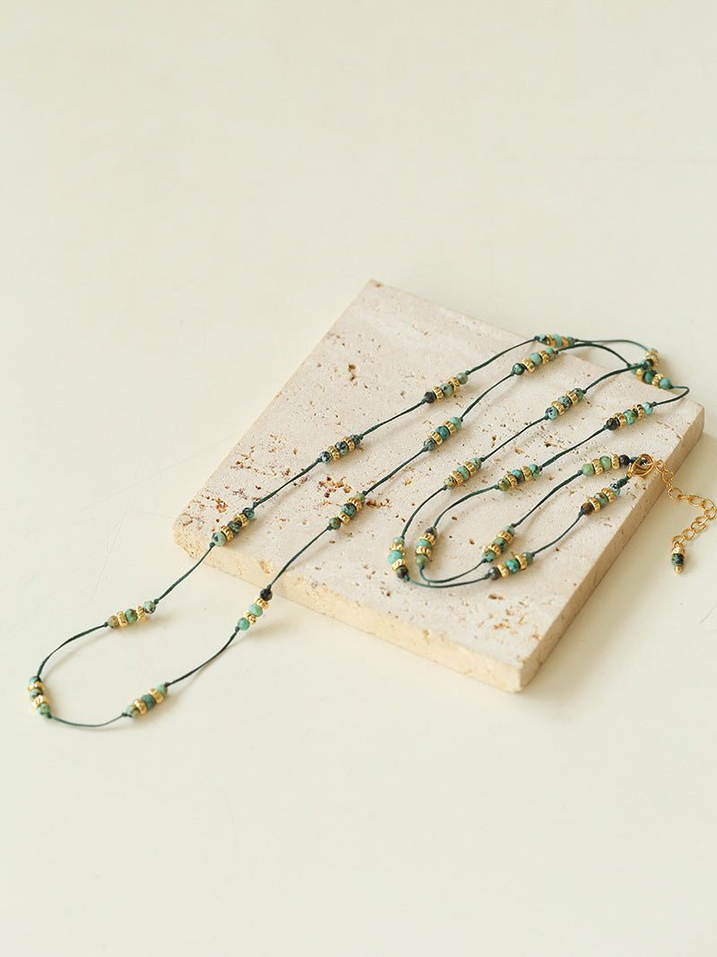 Bohemian African Turquoise Waxed Cord Long Necklace - floysun