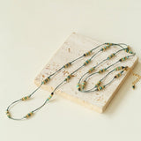 Bohemian African Turquoise Waxed Cord Long Necklace - floysun