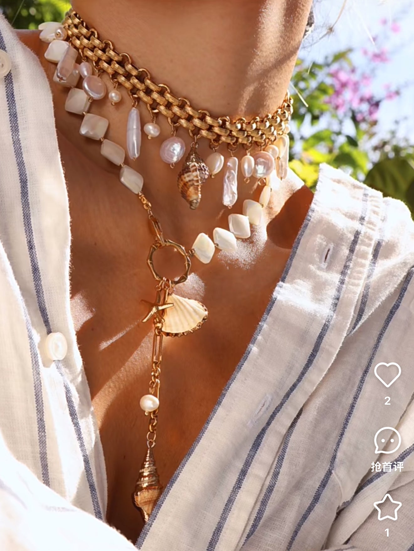 Bohemian Charm Wide Chain Necklace – Natural Pearls & Shell Accents - floysun