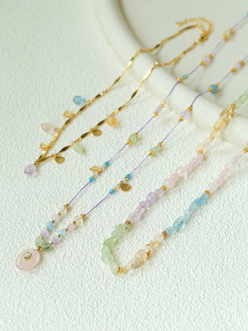 Bohemian Colorful Irregular Crystal Handcrafted Wax Cord Necklace - floysun