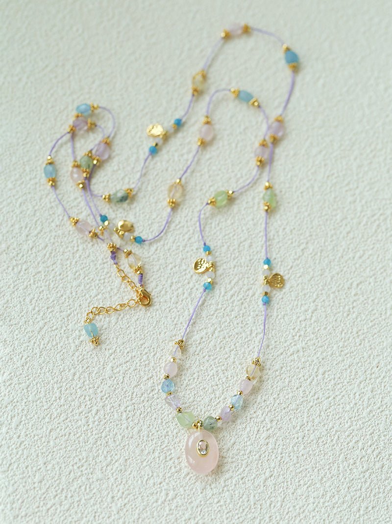 Bohemian Colorful Irregular Crystal Handcrafted Wax Cord Necklace - floysun