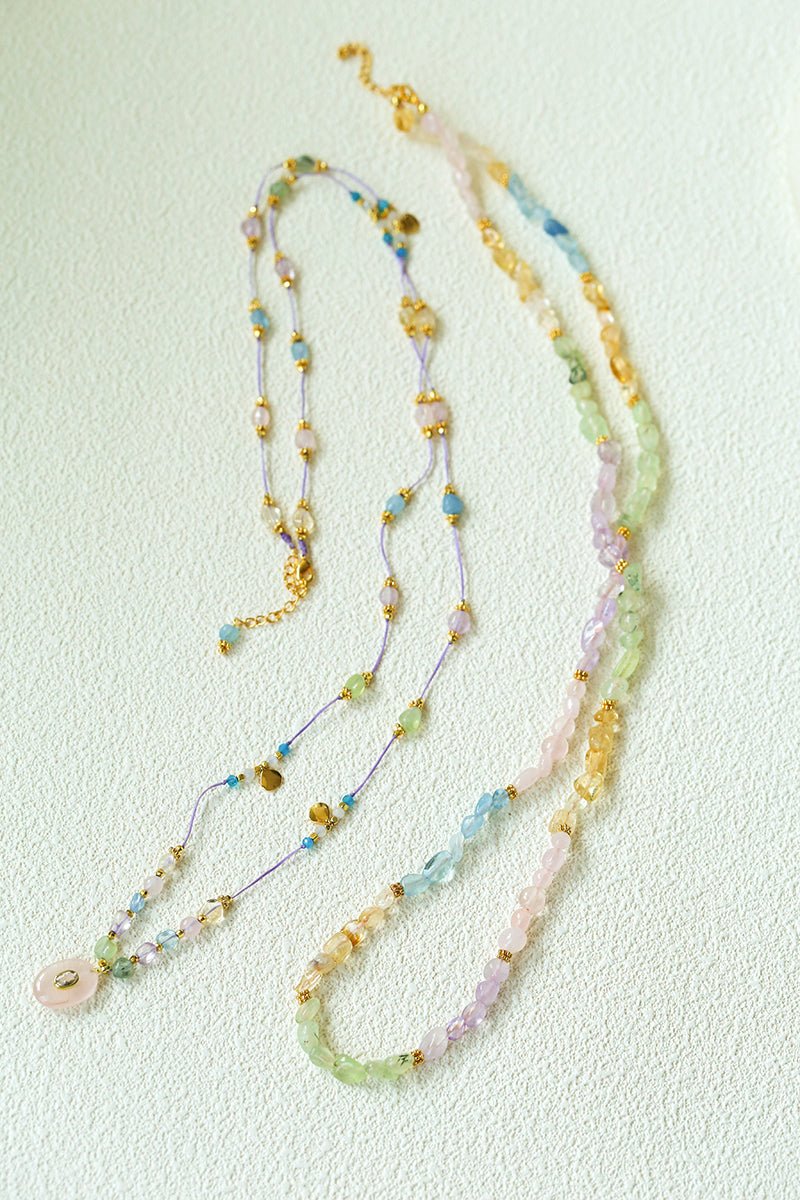 Bohemian Colorful Irregular Crystal Handcrafted Wax Cord Necklace - floysun