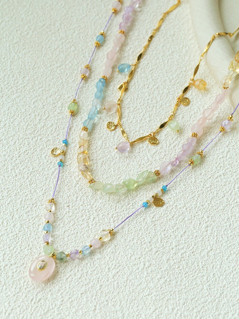 Bohemian Colorful Irregular Crystal Handcrafted Wax Cord Necklace - floysun