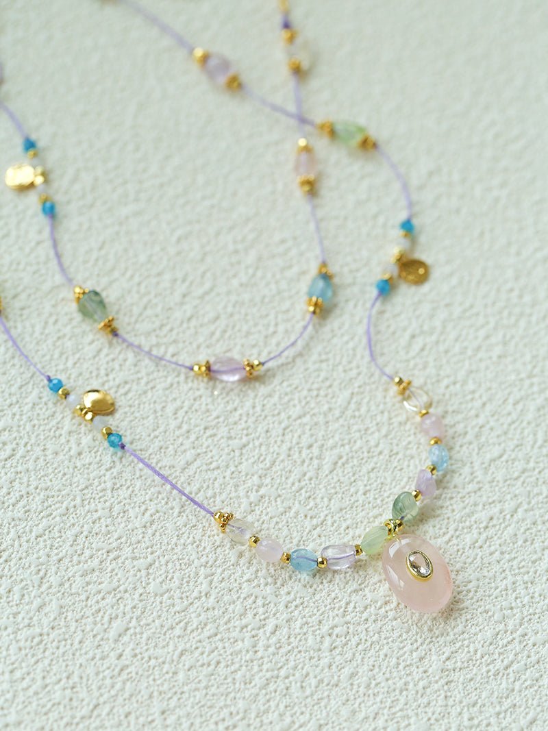Bohemian Colorful Irregular Crystal Handcrafted Wax Cord Necklace - floysun