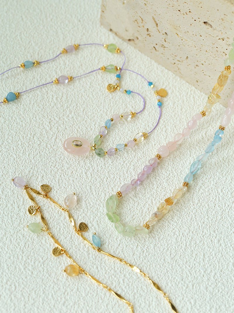 Bohemian Colorful Irregular Crystal Handcrafted Wax Cord Necklace - floysun