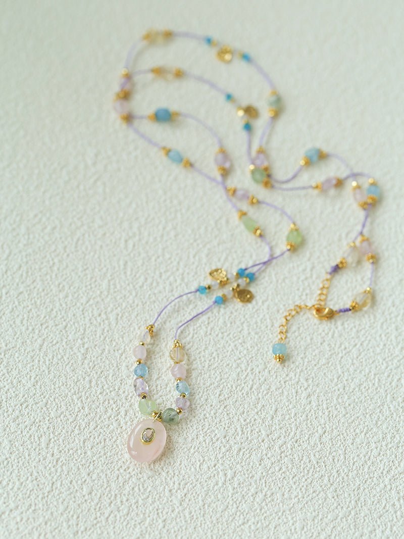 Bohemian Colorful Irregular Crystal Handcrafted Wax Cord Necklace - floysun