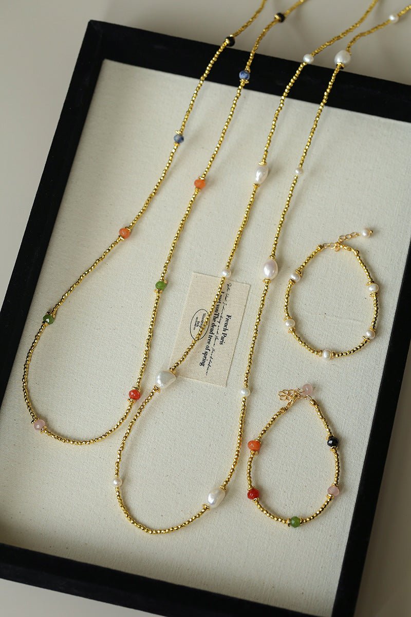 Bohemian Faceted Gold Bead Necklace – Colorful Gemstone or Pearl Style - floysun