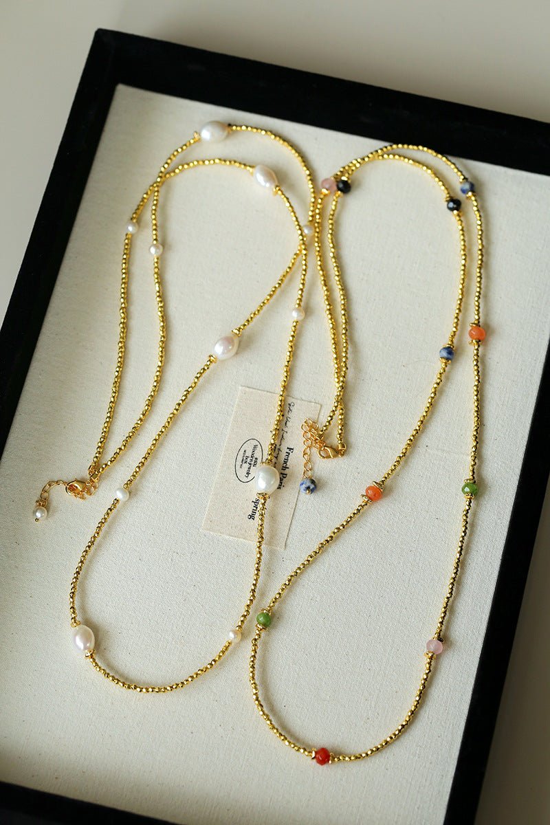 Bohemian Faceted Gold Bead Necklace – Colorful Gemstone or Pearl Style - floysun