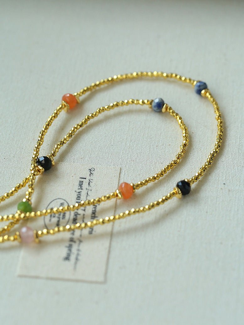 Bohemian Faceted Gold Bead Necklace – Colorful Gemstone or Pearl Style - floysun
