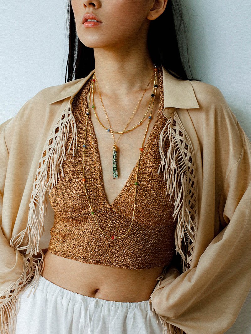 Bohemian Faceted Gold Bead Necklace – Colorful Gemstone or Pearl Style - floysun