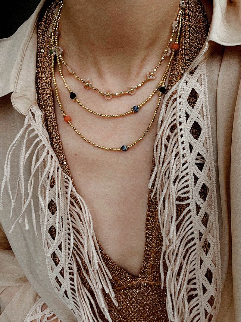Bohemian Faceted Gold Bead Necklace – Colorful Gemstone or Pearl Style - floysun