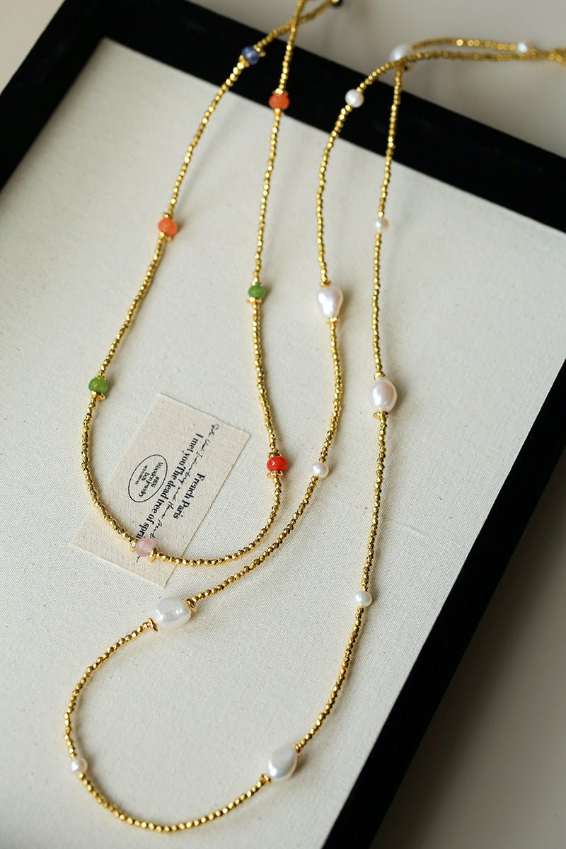 Bohemian Faceted Gold Bead Necklace – Colorful Gemstone or Pearl Style - floysun