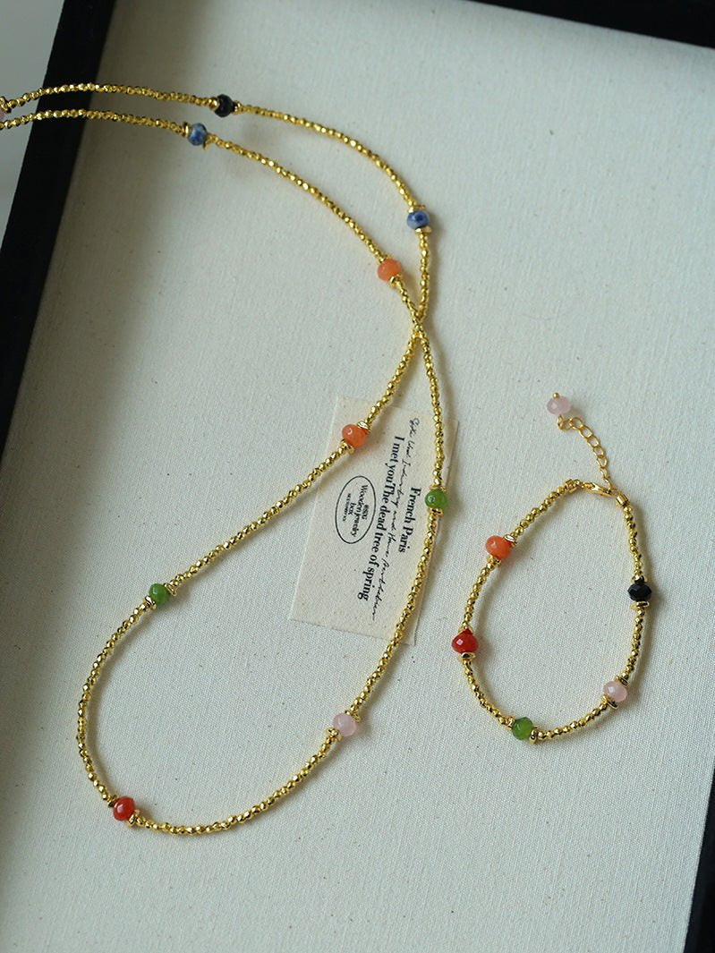 Bohemian Faceted Gold Bead Necklace – Colorful Gemstone or Pearl Style - floysun