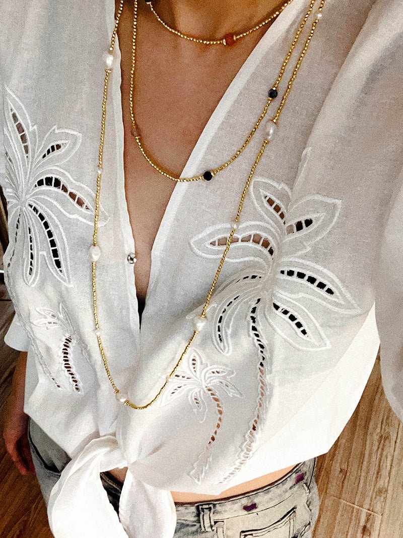 Bohemian Faceted Gold Bead Necklace – Colorful Gemstone or Pearl Style - floysun